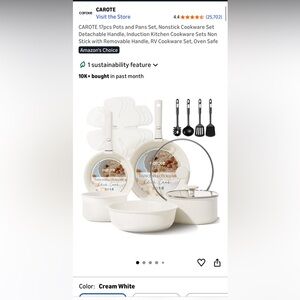 Carote Detachable 17 piece Pots/Pans Set & Removable Handles (cream white) BNIB